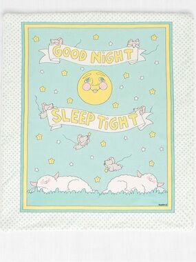 Vintage Rosedale Sleep Tight Good Night Baby Quilt Blanket Pastel Lamb Sheep